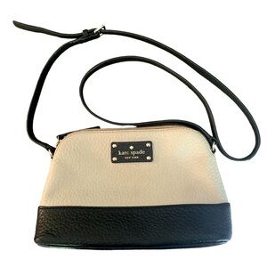Kate Spade Hannah Wellesley Mini Crossbody Pebbled Leather Cream & Black Bag